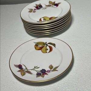 Vintage 60's Royal Worcester Evesham Bread/Dessert Plates Set 8 Gold Trim